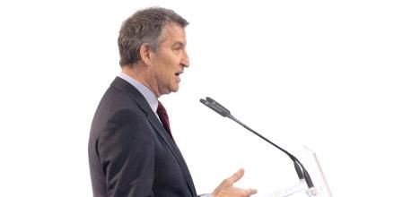 El presidente del PP, Alberto Núñez Feijóo, durante el desayuno informativo del diario 'La Razón'&nbsp;