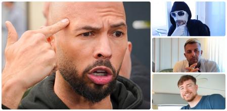 El ultraderechista Andrew Tate, junto a Sergio Candanedo (Un Tío Blanco Hetero) y los influencers Llados y MrBeast&nbsp;