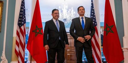El ministro de Exteriores de Marruecos, Naser Burita, junto al secretario de Estado estadounidense, Marco Rubio, este martes en Washington.