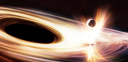 Ilustración que representa el despertar de un agujero negro supermasivo debido a la presencia de un objeto cercano