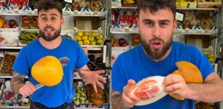 Un frutero explica las diferencias entre el pomelo y el pomelo chino.