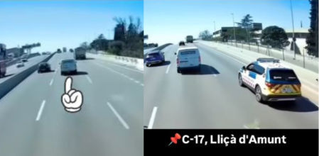 Una patrulla de los Mossos detiene una furgoneta que circulaba por el carril del medio en la C-17, en Lliçà d'Amunt