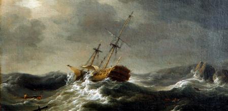 El naufragio del HMS Wager en un cuadro de Charles Brooking de 1744