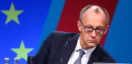 Friedrich Merz, el lunes 28 de abril en el minicongreso de la CDU en Berlín, en el que desveló los nombres de los siete ministros democristianos 