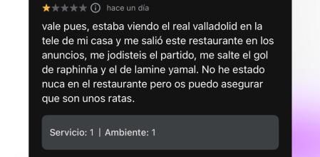 Este cliente, que ha puntuado con una estrella al establecimiento, ha enfadado a cientos de usuarios, que han recordado que estas métricas tienen un impacto en los negocios hosteleros