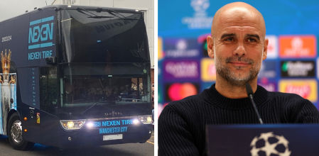 Los jugadores del Manchester City, que entrena Pep Guardiola, viajan en un autobús con todo lujo de equipamiento