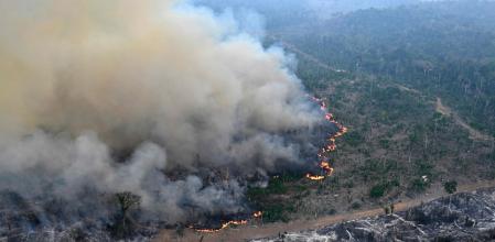 Vistae aérea de un fuego en la Amazonía brasileña en agosto de 2024.
