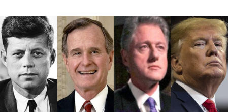 De izquierda a derecha, John F. Kennedy, George W.H. Bush, Bill Clinton y Doanld Trump.