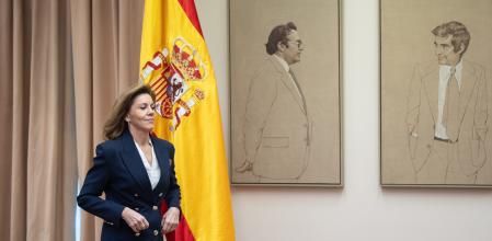 La exministra de Defensa y ex secretaria general del Partido Popular María Dolores Cospedal en la Comisión de Investigación sobre la denominada “Operación Catalunya'