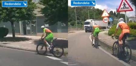 El momento en el que dos ciclistas entran a una rotonda sin respetar el ceda el paso al coche que venía circulando dentro de ella