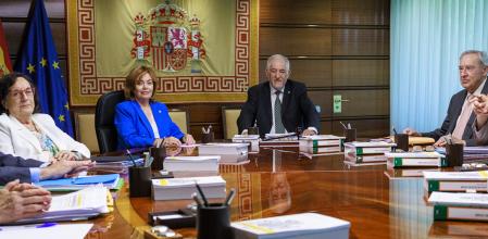El presidente del Tribunal Constitucional (TC), Cándido Conde Pumpido, durante una de las sesiones de deliberación sobre la ley de amnistía de esta semana.&nbsp;