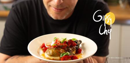 Ensalada tibia de berenjena a la parmigiana 