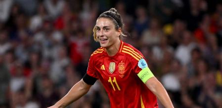 Spain's midfielder #11 Alexia Putellas celebrates after scoring the team's third goal during the UEFA Women's Euro 2025 Group B football match between Spain and Portugal at the Wankdorf stadium in Bern, on July 3, 2025. (Photo by Miguel MEDINA / AFP)