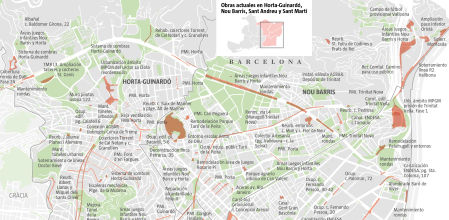 Mapa con las obras en Horta-Guinardó, Nou Barris, Sant Andreu y Sant Martí