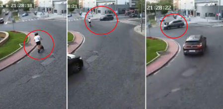 Dos jóvenes en patinete eléctrico acaban atropellados por un coche que no respeta la prioridad de acceso a una rotonda