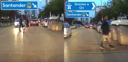 El momento en el que una conductora se encuentra con dos peatones que están cruzando por donde no deben, pero actúa de forma imprudente para aleccionarlos