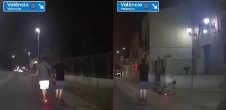 El momento en el que un joven se cae al suelo con su patinete al hacer una maniobra imprudente