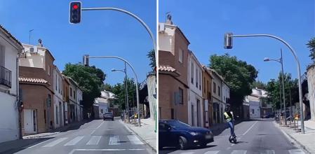 La temeraria maniobra de una chica montada en patinete en la calle de un pueblo de Valencia que casi le cuesta un atropello: “Para una que lleva casco y chaleco...”