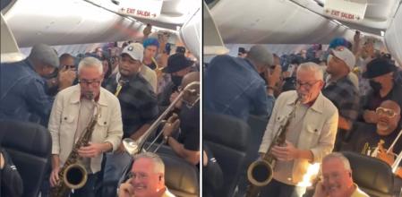 Una banda de jazz a bordo de un avión con retraso improvisa un concierto para amenizar la espera de los pasajeros