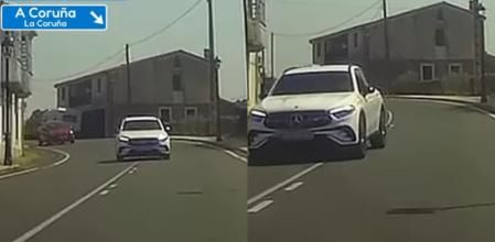 El momento en el que un coche se encuentra de cara con un vehículo que circula invadiendo el carril del sentido contrario en una curva cerrada