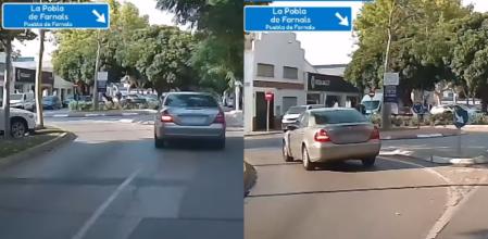 El momento en el que un conductor entra en una rotonda de València en sentido contrario