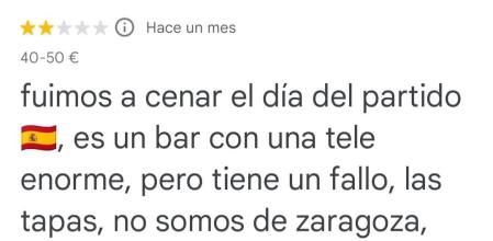 La reseña de un cliente tras acudir a un bar de Zaragoza