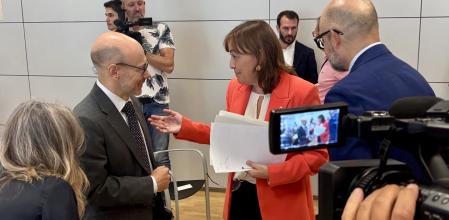 Luis Ubalde (izquierda), junto a la consellera de Territori y el presidente de Adif, este jueves 