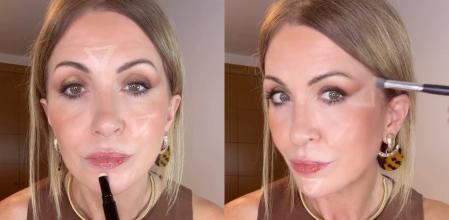 María Sánchez dibuja los cinco triángulos en puntos estratégicos para iluminar el rostro