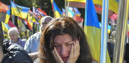 Funeral en la ciudad ucraniana de Lviv de dos soldados voluntarios muertos en el frente