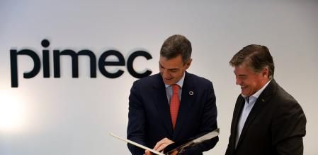 El presidente Pedro Sánchez con el de Pimec, Antonio Cañete
