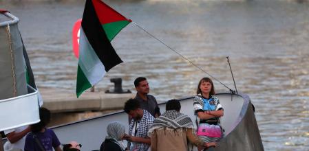 Greta Thunberg en uno de los barcos de la Flotilla