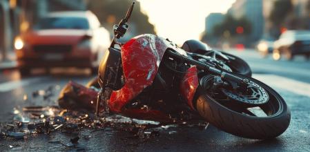 Imagen de recurso: una moto tirada sobre el asfalto tras un accidente de tráfico
