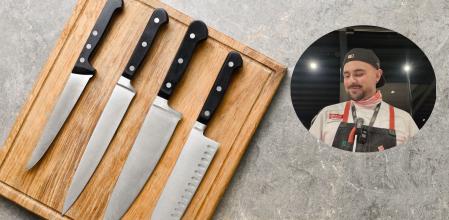 Un cocinero explica cómo cortar los alimentos con cuchillo.