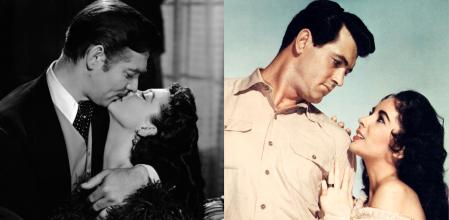 Clark Gable y Vivien Leigh en 'Lo que el viento se llevó' (1939, izqda.) y Rock Hudson y Elizabeth Taylor en 'Gigante' (1956)
