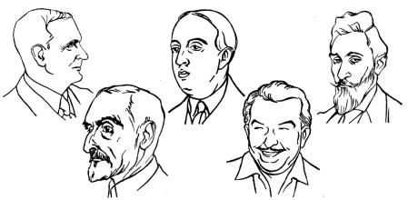 Enric Borràs, Francesc Cambó, Josep Carner, Xavier Cugat i Ignasi Iglésias. Gravats del Diccionario Enciclopédico UTEHA, amb molta informació sobre la vida catalana.