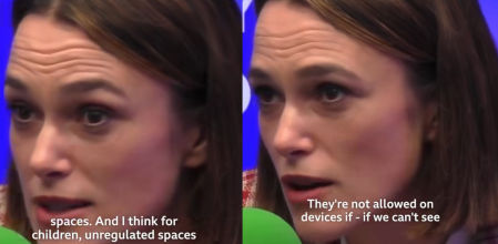 La actriz Keira Knightley habla sobre uso de dispositivos móviles en su familia.