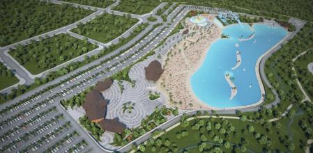 El proyecto contempla una enorme laguna con una zona navegable y otra apta para el baño, una gran playa y aparcamiento para 1.000 coches