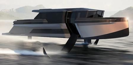 Esta embarcación está construida íntegramente en fibra de carbono y titanio, para fomentar ligereza y resistencia.