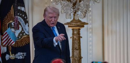 16 December 2025, US, Washington: US President Donald Trump speaks during a Hanukkah reception in the East Room of the White House in Washington. Photo: Andrew Leyden/ZUMA Press Wire/dpa