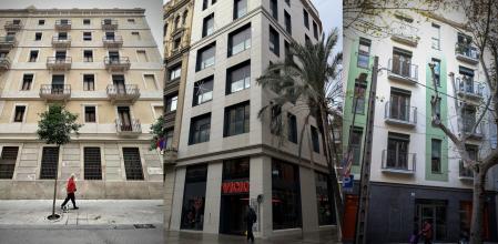 De izquierda a derecha, las fincas de Consell de Cent, Pelai y Llull, agraciadas con la medida del 30%