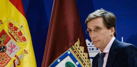 El alcalde de Madrid, José Luis Martínez-Almeida, durante una rueda de prensa, en el Palacio de Cibeles, en Madrid.