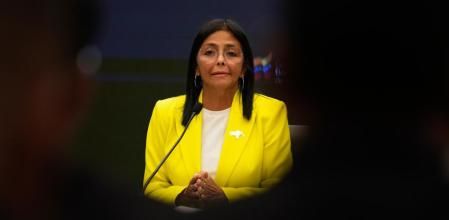 Venezuelan Vice President and Oil Minister Delcy Rodriguez gives a press conference at the Miraflores presidential palace in Caracas, Venezuela, March 10, 2025. (AP Photo/Ariana Cubillos, File)