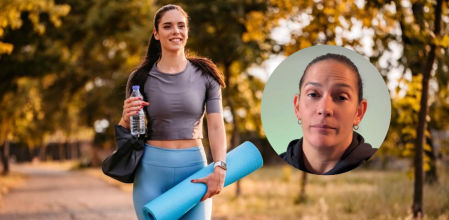 Una mujer camino del gimnasio para ir a entrenar