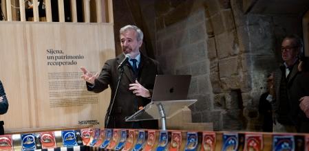 El presidente de Aragón, Jorge Azcón, durante su intervención en el monasterio de Sijena