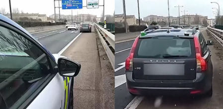 La reacción de un guardia civil al encontrarse un coche averiado con dos balizas V16 en el techo.