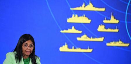 La presidenta veneçolana Delcy Rodríguez, llavors vicepresidenta, explicant les agressions militars dels Estats Units alCarib