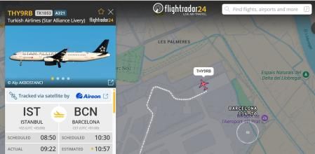 Airbus A321 del vuelo TK1853 correspondiente al vuelo de Turkish Airlines entre Istambul y Barcelona