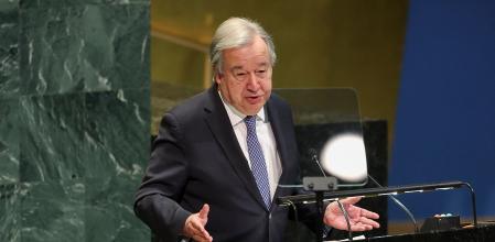 El secretario general de la ONU, António Guterres, durante el discurso pronunciado este jueves en la icónica sala en la sede central de Nueva York&nbsp;