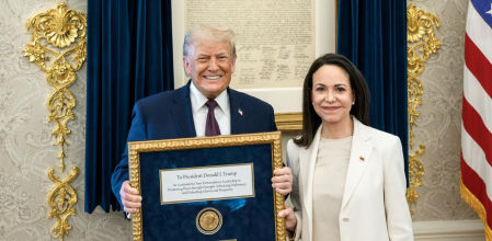 Donald Trump y María Corina Machado, en su primera reunión en la Casa Blanca el pasado 15 de enero
