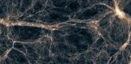 El telescopio James Webb ha confirmado la existencia de estructuras de nodos y filamentos formados por la materia oscura. En la imagen, una simulación de ordenador de estas formaciones